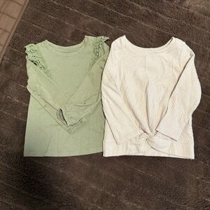 Cat & Jack Green and A Cream Long Sleeve Tees with Beautiful Details
